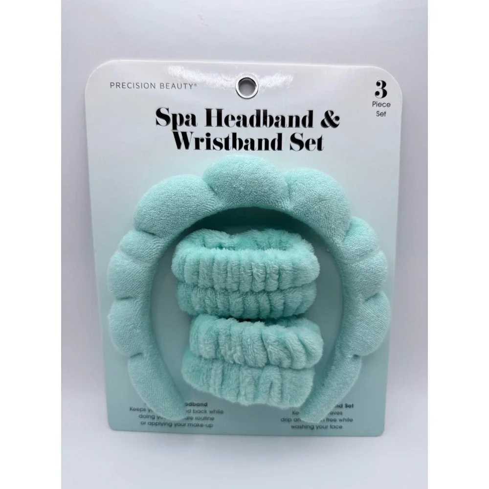 Precision Beauty Spa Headband and Wristband Set 3 Piece Mint Green